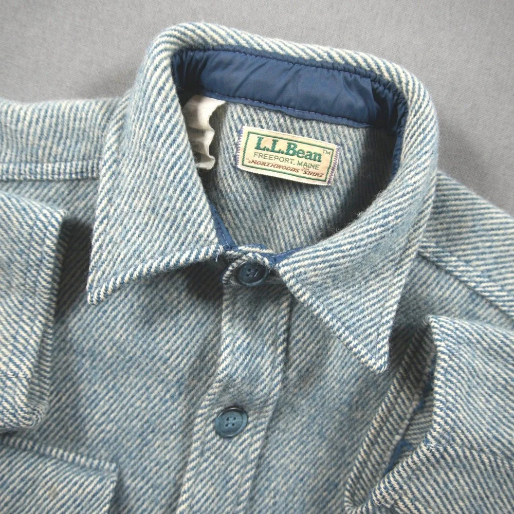 VTG L.L. Bean Northwoods USA 100% Wool Twill Men Shirt L Western Coastal Outdoor